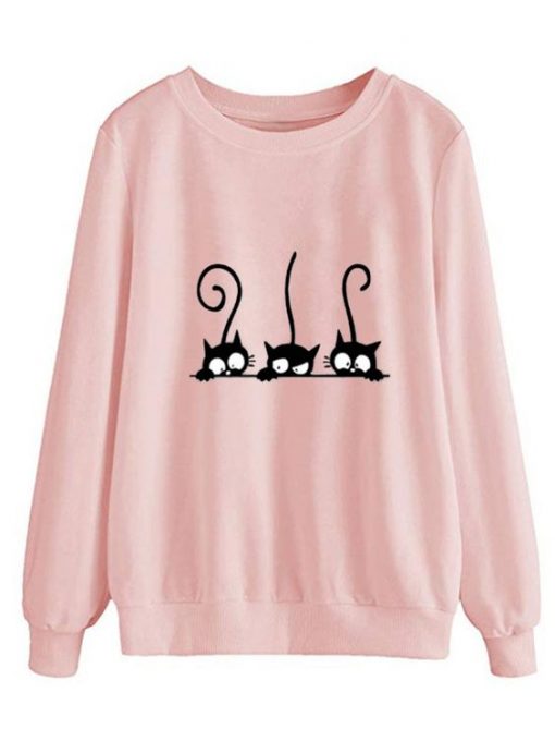 Cartoon Cat Printed Fleece Hooded Sweatshirt ZNF08