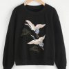 Crane Bird Embroidered Pullover ay