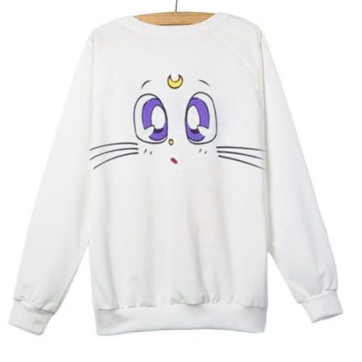 Cute Cat Cartoon Moon White Sweatshirt AY
