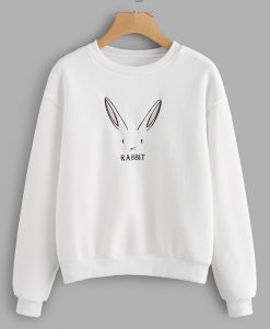 Drop Shoulder Rabbit Embroidered Sweatshirt AY