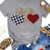 Plaid Leopard Print Heart Valentine T-shirt ZNF08