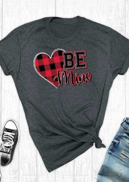 Valentine Be Mine Plaid Printed Splicing T-Shirt ZNF08