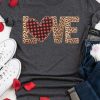 Valentine Plaid Leopard Printed Love Heart T-Shirt ZNF08