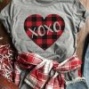 Valentine Plaid Splicing Xoxo Heart T-Shirt ZNF08