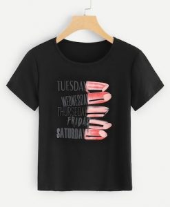 Plus Letter And Lipstick Print T-shirt ZNF08