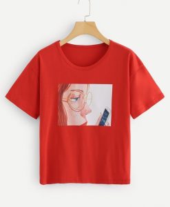 Red Regular Length Girls Figure T-Shirt ZNF08