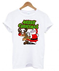 SANTA AND REINDEER MERRY CHRISTMAS TSHIRT ZNF08