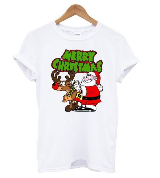 SANTA AND REINDEER MERRY CHRISTMAS TSHIRT ZNF08