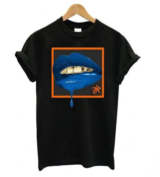 Blue Lips Black T shirt ZNF08