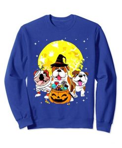 Funny Three Bulldog Mummy Witch Dog Moon Ghosts Halloween Sweatshirt ZNF08