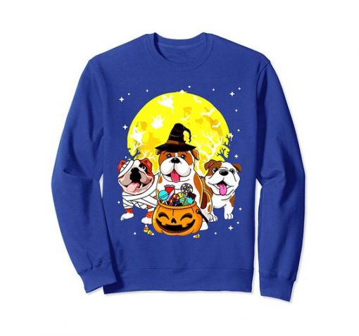 Funny Three Bulldog Mummy Witch Dog Moon Ghosts Halloween Sweatshirt ZNF08