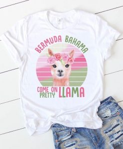 Bermuda Bahamas come on pretty Llama watercolor t shirt ZNF08