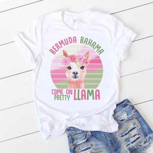 Bermuda Bahamas come on pretty Llama watercolor t shirt ZNF08