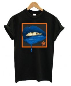 Blue Lips Black T shirt ZNF08