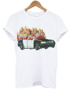 Burning Police Car T-shirt ZNF08