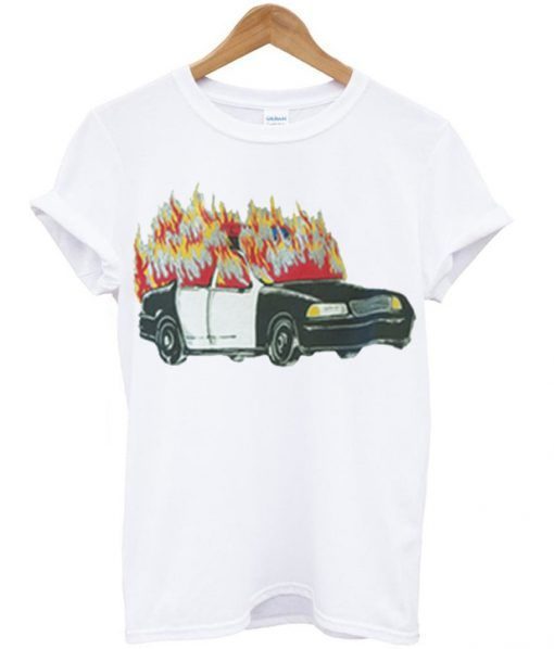 Burning Police Car T-shirt ZNF08