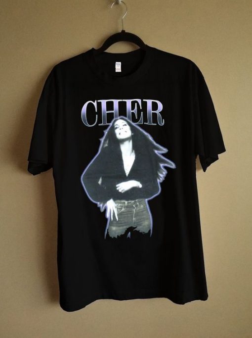 Cher Purple Outline Vintage Pic Black T Shirt ZNF08