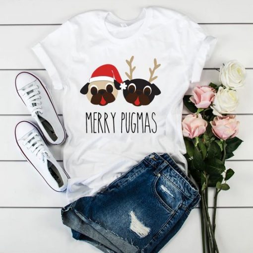 Dog Pug Funny Deer Winter Cute Merry Christmas T-Shirt ZNF08