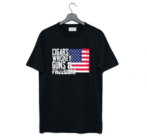 American Flag Cigars Whiskey Guns And Freedom T-Shirt KM