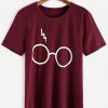 Burgundy Glasses Print T-shirt