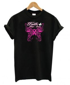 Faith Hope Love Breast Cancer Awareness Black T shirt