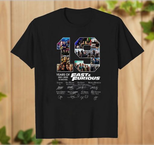 19-Years-of-Fast-and-Furious-2001-2020-10-Movies-Signature-T-Shirt THD