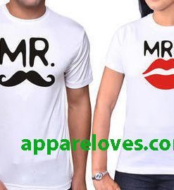 mr and mrs Couple White T Shirts thd