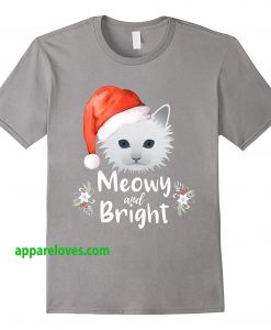 Meowy and Bright Merry Christmas Cat White Kitty T Shirt THD