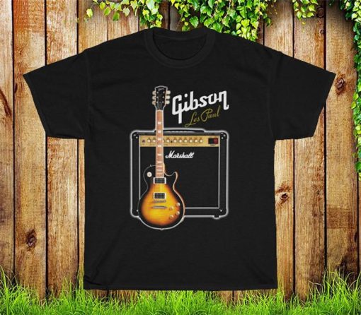 Gibson Les Paul T Shirt, Guitar With Amps Marshall Tee Shirt