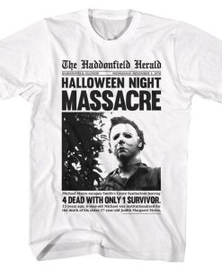 Halloween Haddonfield Herald White Adult T-Shirt