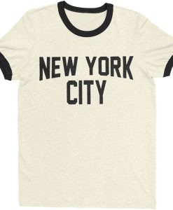 Natural New York City John Lennon Ringer Tee T-Shirt Retro Style Men's Shirt