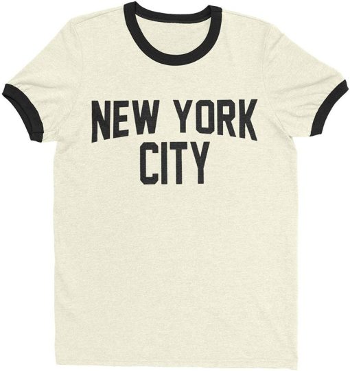 Natural New York City John Lennon Ringer Tee T-Shirt Retro Style Men's Shirt