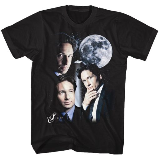 X-Files 3 Mulder Moon Black Adult T-Shirt