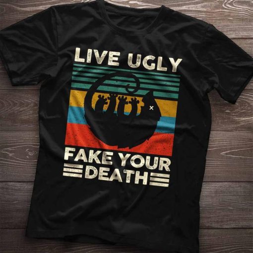 Live Ugly Fake Your Death Opossum Funny Ugly Cat Vintage T-Shirt