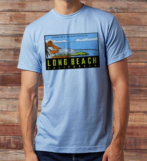 Vintage Postcard Rainbow Pier & Long Beach Auditorium Retro Inspired T-shirt