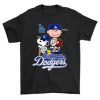 Baseball Los Angeles Dodgers Snoopy Funny MLB Peanuts Black Cotton T-Shirt