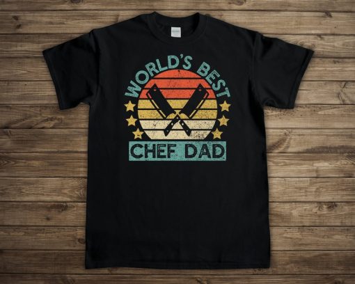 World's Best Chef Dad T-shirt for Men, Vintage Funny Cooking Lover Father's Day Gift Tshirt, Chef Knives Graphic Tee Shirt