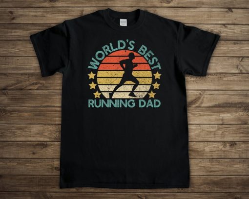 World's Best Running Dad T-shirt for Men, Funny Marathon Runner Father's Day Gift for Him, Run Lover Graphic Tee Shirt
