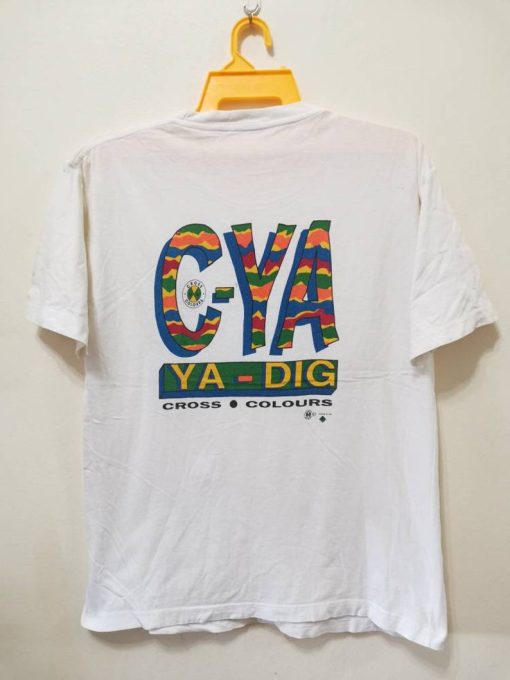 Vintage 90s CROSS COLOURS T-Shirt C-ya Ya-Dig Colourful Logo back