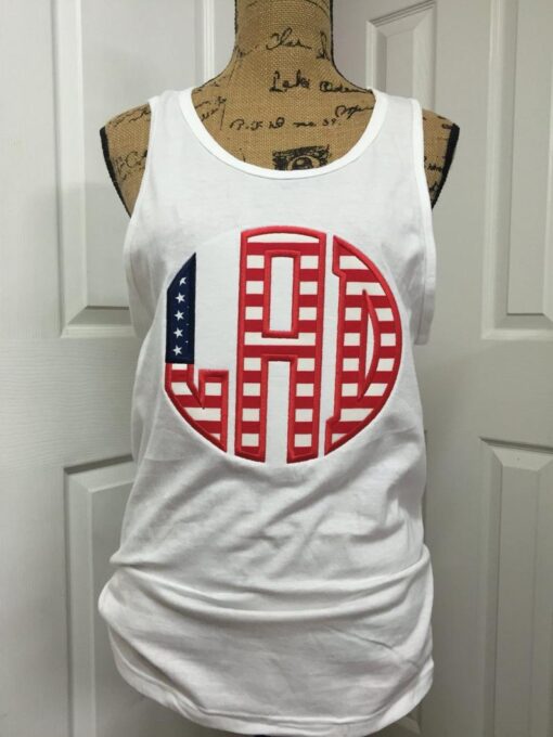 8 IN Appliqued Monogram Patriotic TankTop