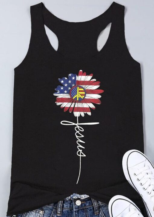 American Flag Jesus Flower Tank ZNF08