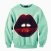 Blue Long Sleeve Red Lip Pattern Sweatshirt ZNF08