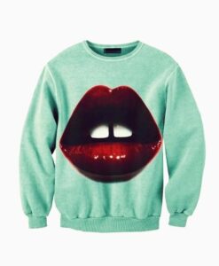 Blue Long Sleeve Red Lip Pattern Sweatshirt ZNF08