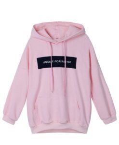 Casual Women Letter Printed Pocket Loose Hooded Sweatshirt AY