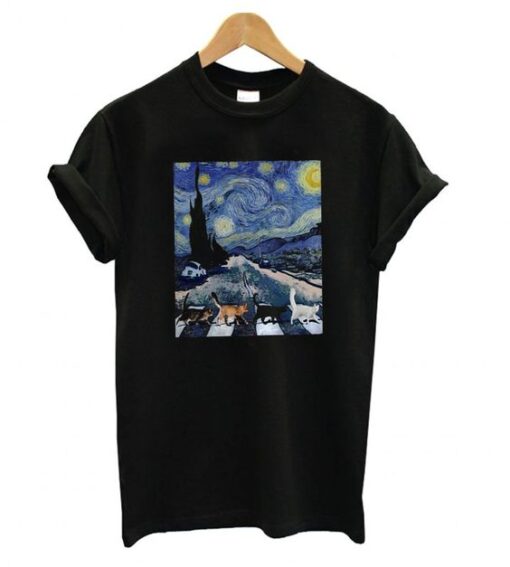 Cat Starry Night T shirt ZNF08