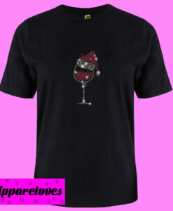 Christmas rhinestone wine glasses with Santa hat T shirt