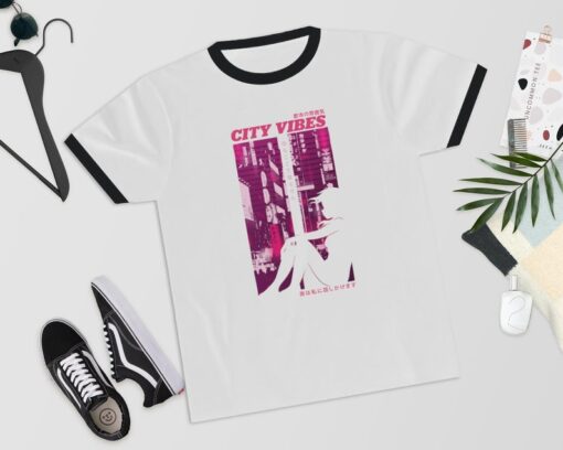 City Vibes - Japanese - Ringer T-Shirt - Aesthetic Shirt,Aesthetic,Aesthetic Clothing, Japanese Shirt,Kawaii,Japanese aesthetic,Vaporwave