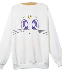 Cute Cat Cartoon Moon White Sweatshirt AY