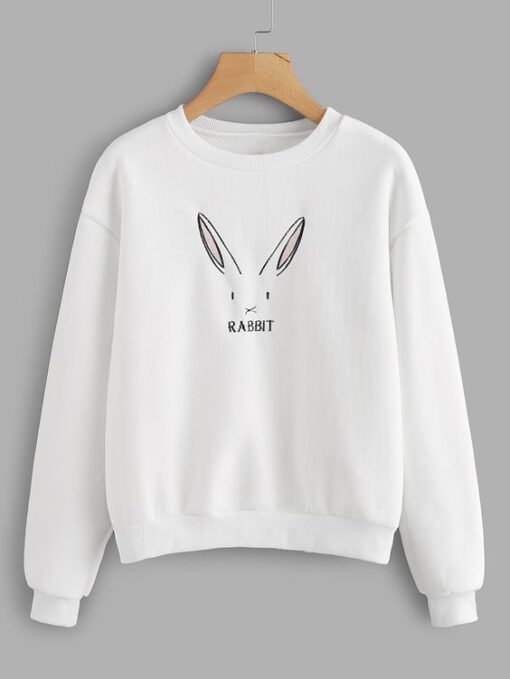 Drop Shoulder Rabbit Embroidered Sweatshirt AY