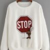 Dropped Shoulder Seam Letter Print White Sweatshirt AY